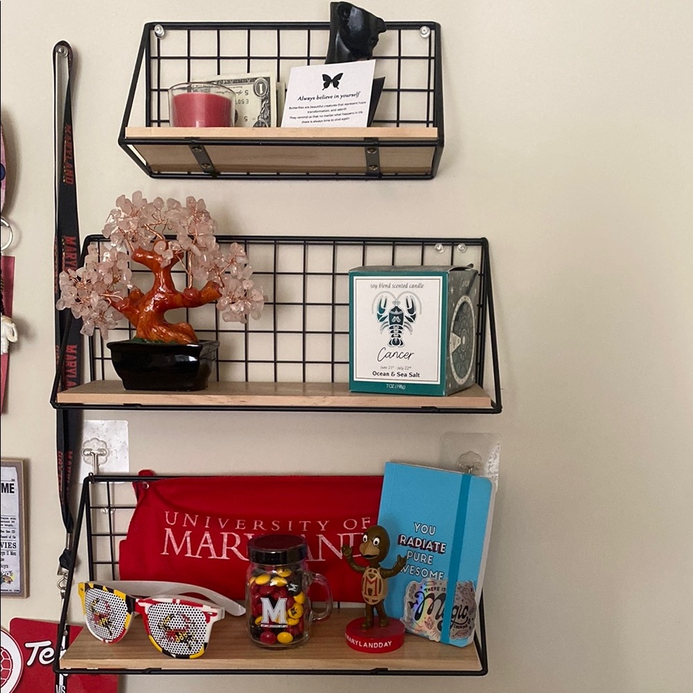 Black Metal Wall Shelves with Wooden Accents
